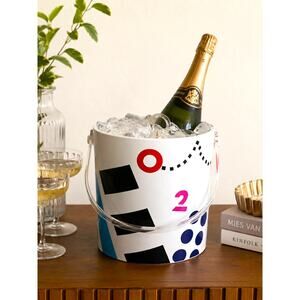 Vintage Katja Finland Ice Bucket Geometric Postmodern Acrylic Handle Barware EUC
